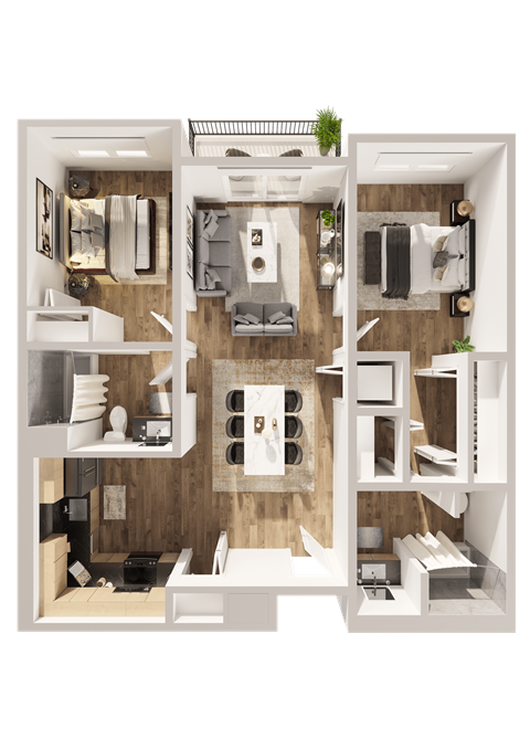 Floor plan for 2 beds, 2 baths, 1056 sqft